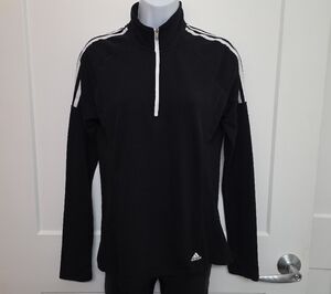 Adidas Black Half-Zip Pullover with White Stripes